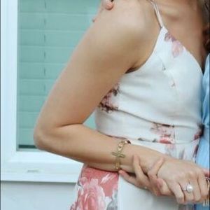 elegantly inclined cream floral print wrap maxi dress